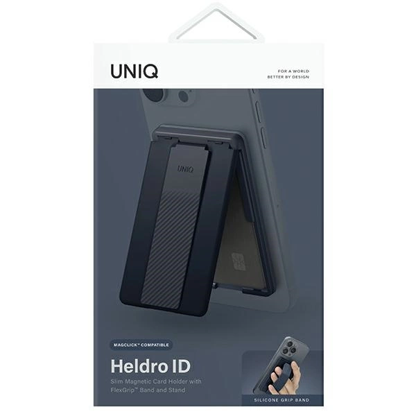 Uniq Heldro ID magnetic wallet with support and band - navy blueeng