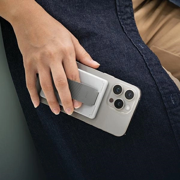 Uniq Heldro ID magnetic wallet with support and wristband - grayeng