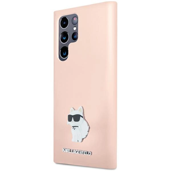 Karl Lagerfeld Silicone Choupette Metal Pin case for Samsung Galaxy S23 Ultra - pinkeng