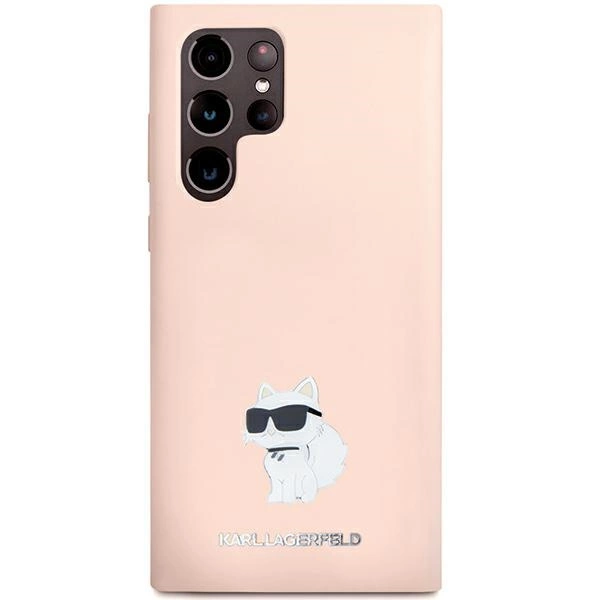 Karl Lagerfeld Silicone Choupette Metal Pin case for Samsung Galaxy S23 Ultra - pinkeng