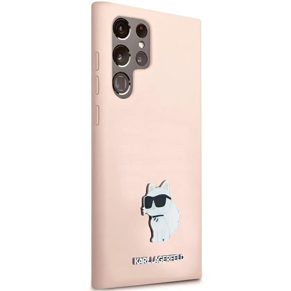 Karl Lagerfeld Silicone Choupette Metal Pin case for Samsung Galaxy S23 Ultra - pinkeng