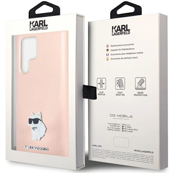 Karl Lagerfeld Silicone Choupette Metal Pin case for Samsung Galaxy S23 Ultra - pinkeng