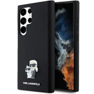 Karl Lagerfeld Silicone Karl&Choupette Metal Pin case for Samsung Galaxy S23 Ultra - blackeng