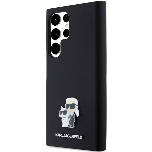 Karl Lagerfeld Silicone Karl&Choupette Metal Pin case for Samsung Galaxy S23 Ultra - blackeng
