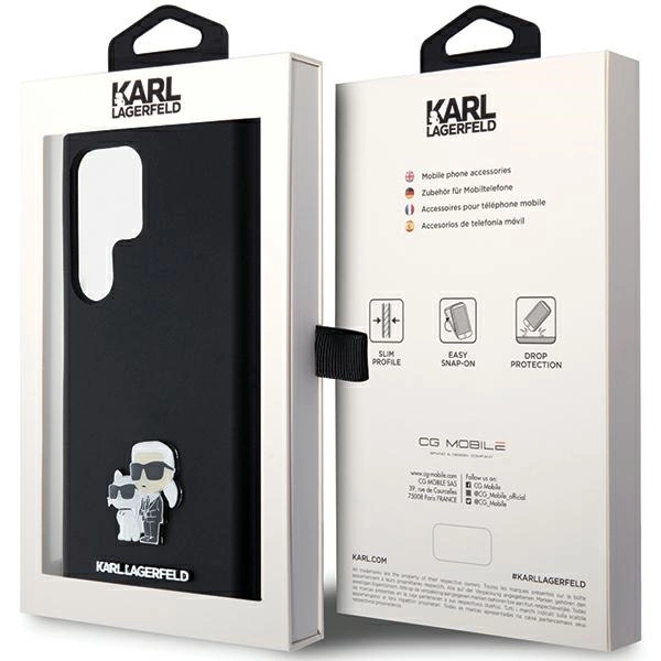Karl Lagerfeld Silicone Karl&Choupette Metal Pin case for Samsung Galaxy S23 Ultra - blackeng