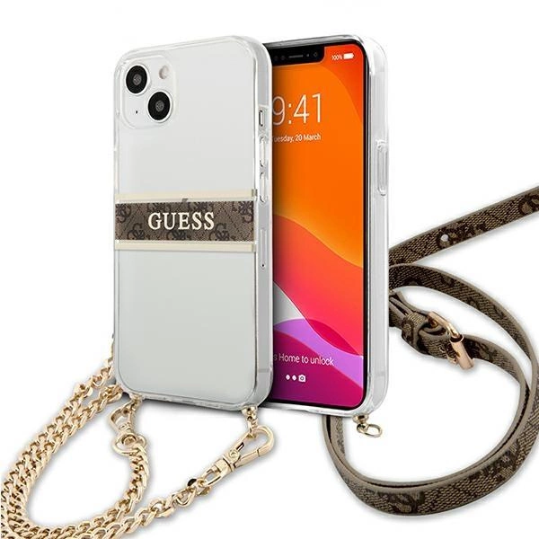 [RETURNED ITEM] Guess GUHCP13SKC4GBGO iPhone 13 mini 5.4" Transparent hardcase 4G Brown Strap Gold Chaineng