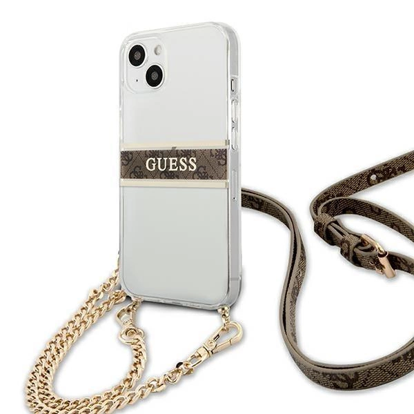 [RETURNED ITEM] Guess GUHCP13SKC4GBGO iPhone 13 mini 5.4" Transparent hardcase 4G Brown Strap Gold Chaineng