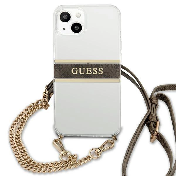 [RETURNED ITEM] Guess GUHCP13SKC4GBGO iPhone 13 mini 5.4" Transparent hardcase 4G Brown Strap Gold Chaineng