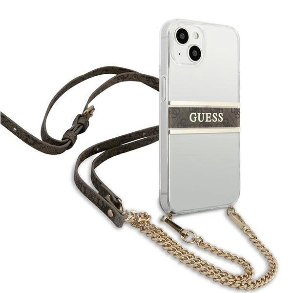 [RETURNED ITEM] Guess GUHCP13SKC4GBGO iPhone 13 mini 5.4" Transparent hardcase 4G Brown Strap Gold Chaineng