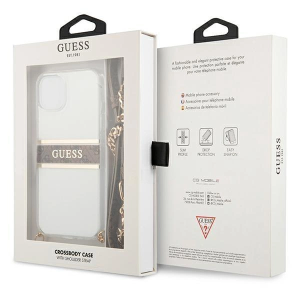 [RETURNED ITEM] Guess GUHCP13SKC4GBGO iPhone 13 mini 5.4" Transparent hardcase 4G Brown Strap Gold Chaineng