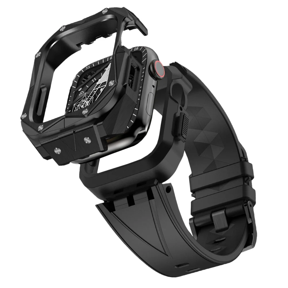 [RETURNED ITEM] Kingxbar CYF140 2in1 armored case for Apple Watch 9, 8, 7 (45 mm) made of stainless steel with a strap, blackeng