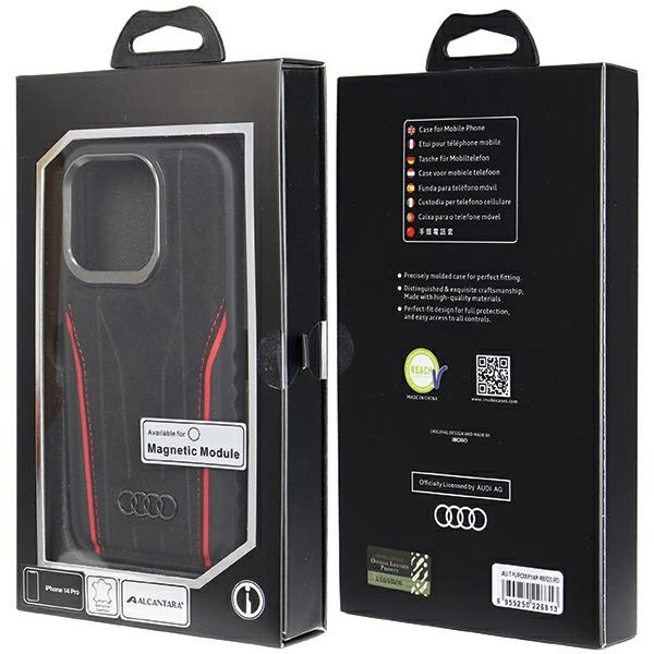 Audi Genuine Leather case with MagSafe for iPhone 14 Pro - black and redeng