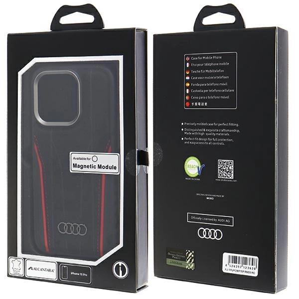 Audi Genuine Leather case with MagSafe for iPhone 15 Pro - black and redeng