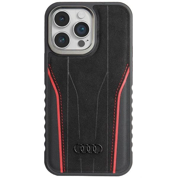 Audi Genuine Leather case with MagSafe for iPhone 15 Pro Max - black and redeng