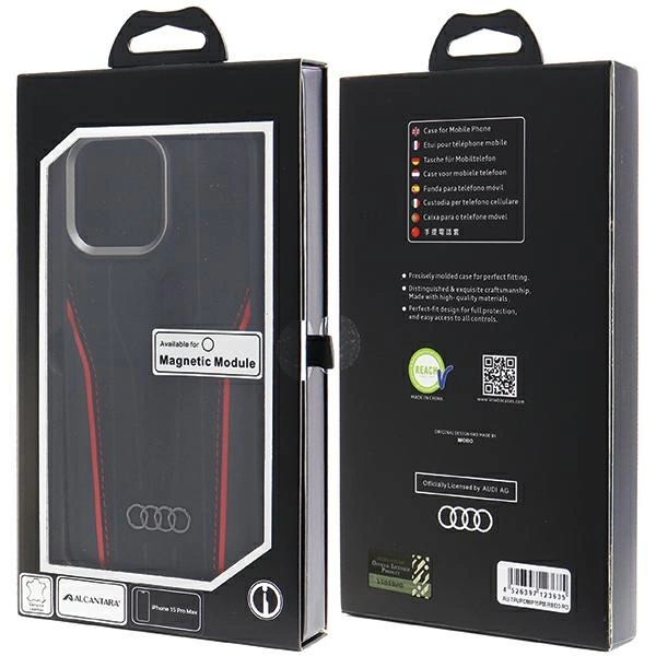 Audi Genuine Leather case with MagSafe for iPhone 15 Pro Max - black and redeng