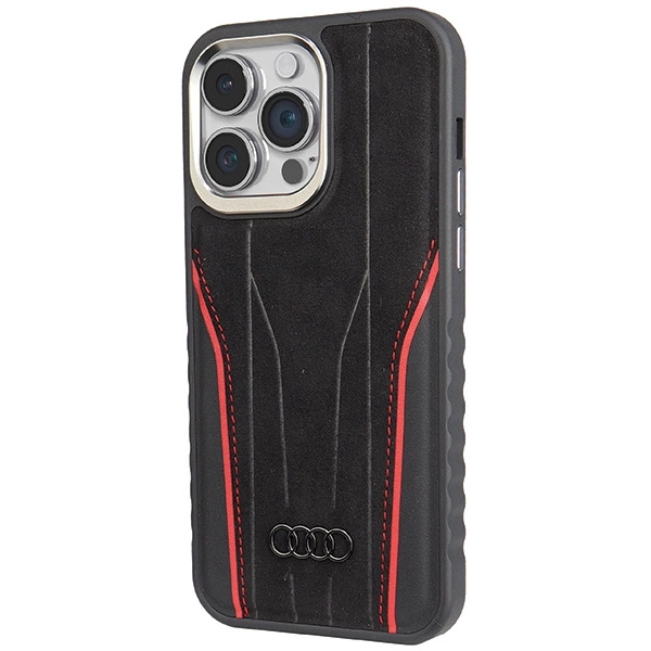 Audi Genuine Leather case with MagSafe for iPhone 15 Pro Max - black and redeng