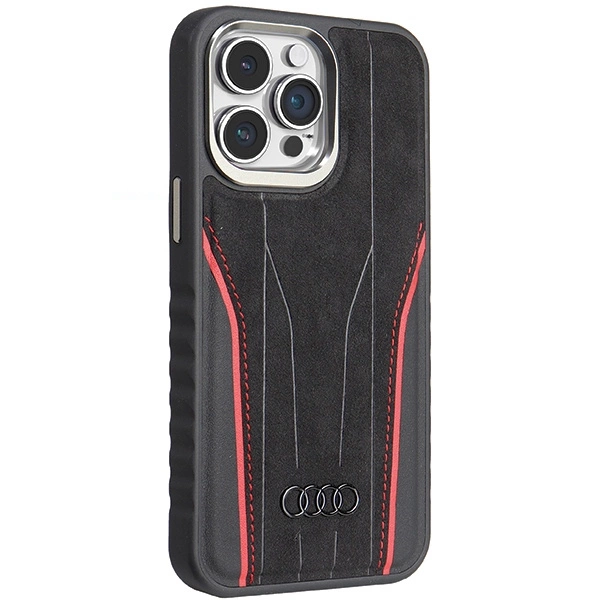 Audi Genuine Leather case with MagSafe for iPhone 15 Pro Max - black and redeng