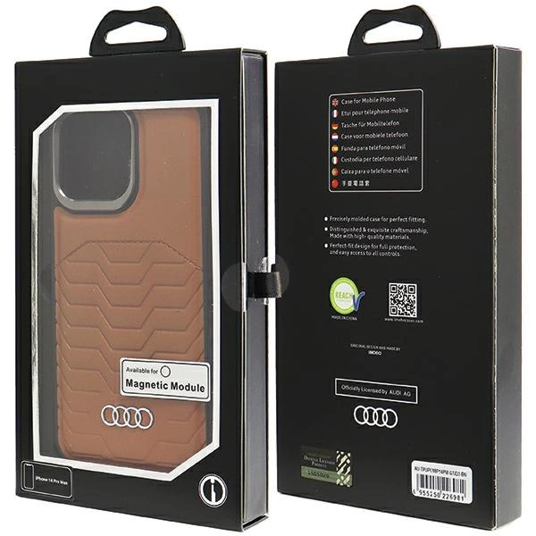 Audi Synthetic Leather case with MagSafe for iPhone 14 Pro Max - browneng
