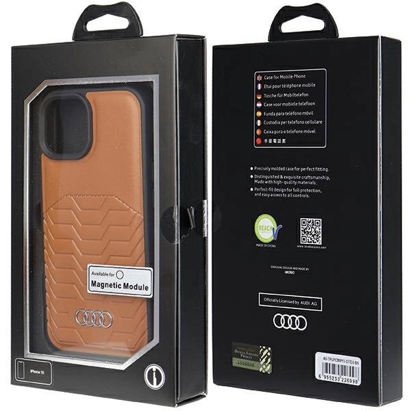 Audi Synthetic Leather case with MagSafe for iPhone 15 / 14 / 13 - browneng