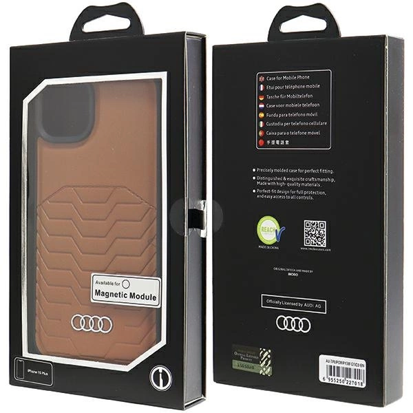 Audi Synthetic Leather Case with MagSafe for iPhone 15 Plus / 14 Plus - Browneng