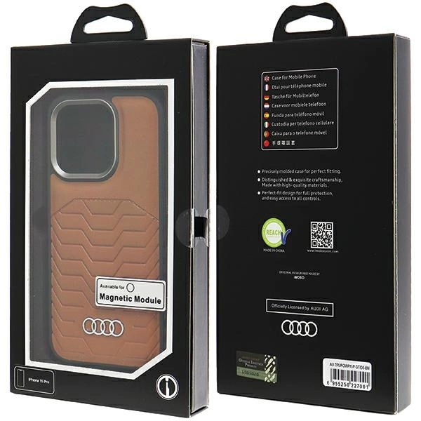 Audi Synthetic Leather case with MagSafe for iPhone 15 Pro - browneng