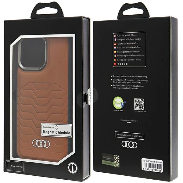 Audi Synthetic Leather case with MagSafe for iPhone 15 Pro Max - browneng