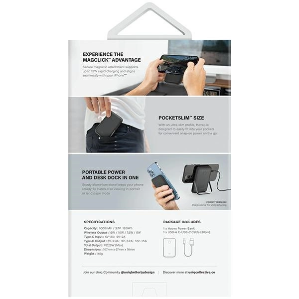 Powerbank Uniq Hoveo magnetic 5000mAh USB-C 20W PD - pinkeng