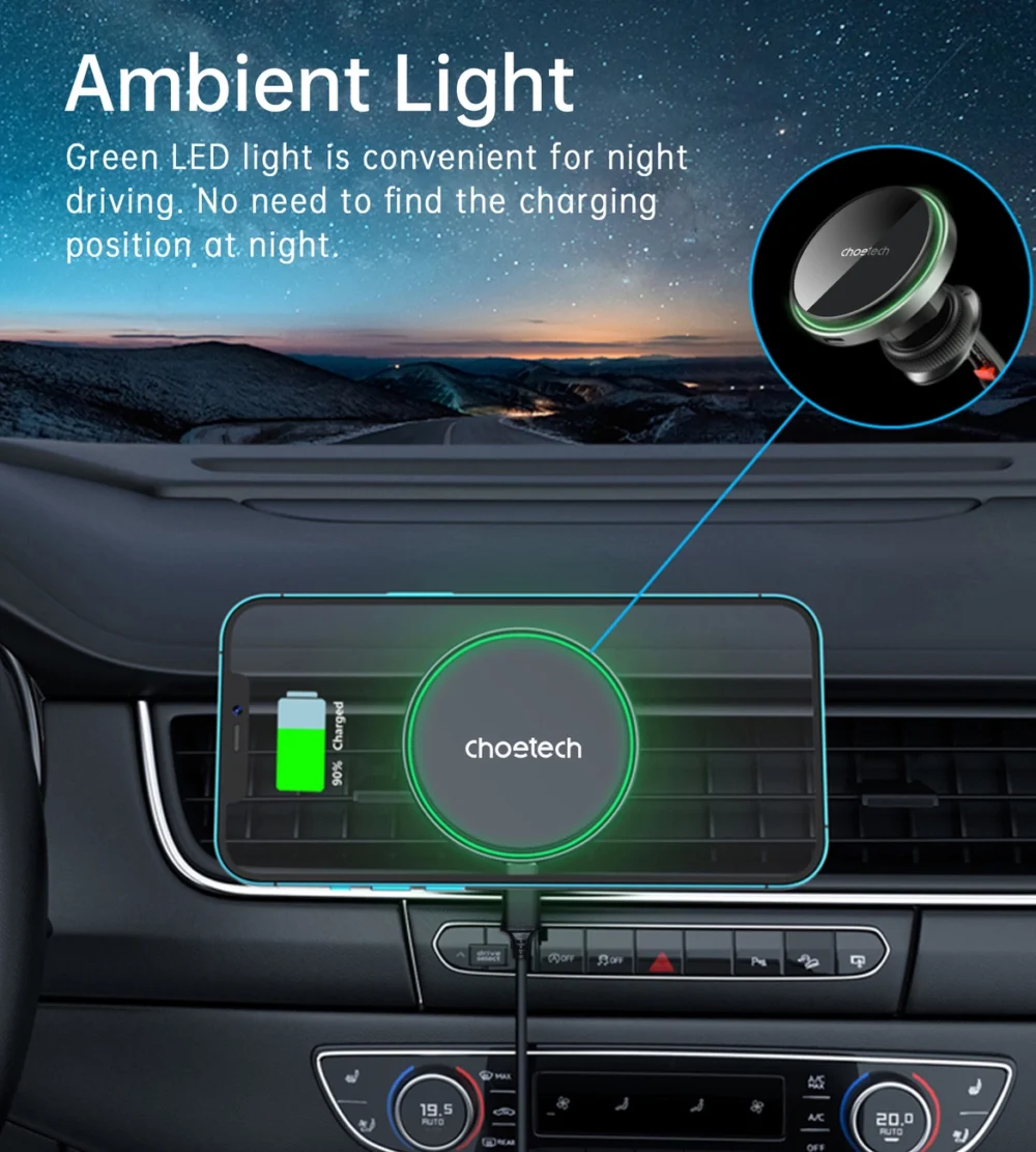 Choetech T204-F magnetic car holder with 15W wireless charging - blackeng