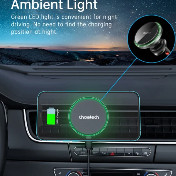 Choetech T204-F magnetic car holder with 15W wireless charging - blackeng