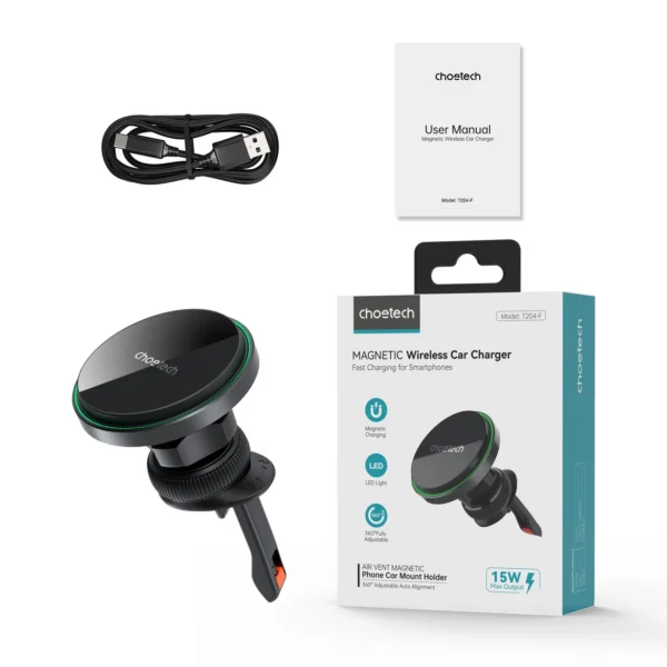 Choetech T204-F magnetic car holder with 15W wireless charging - blackeng