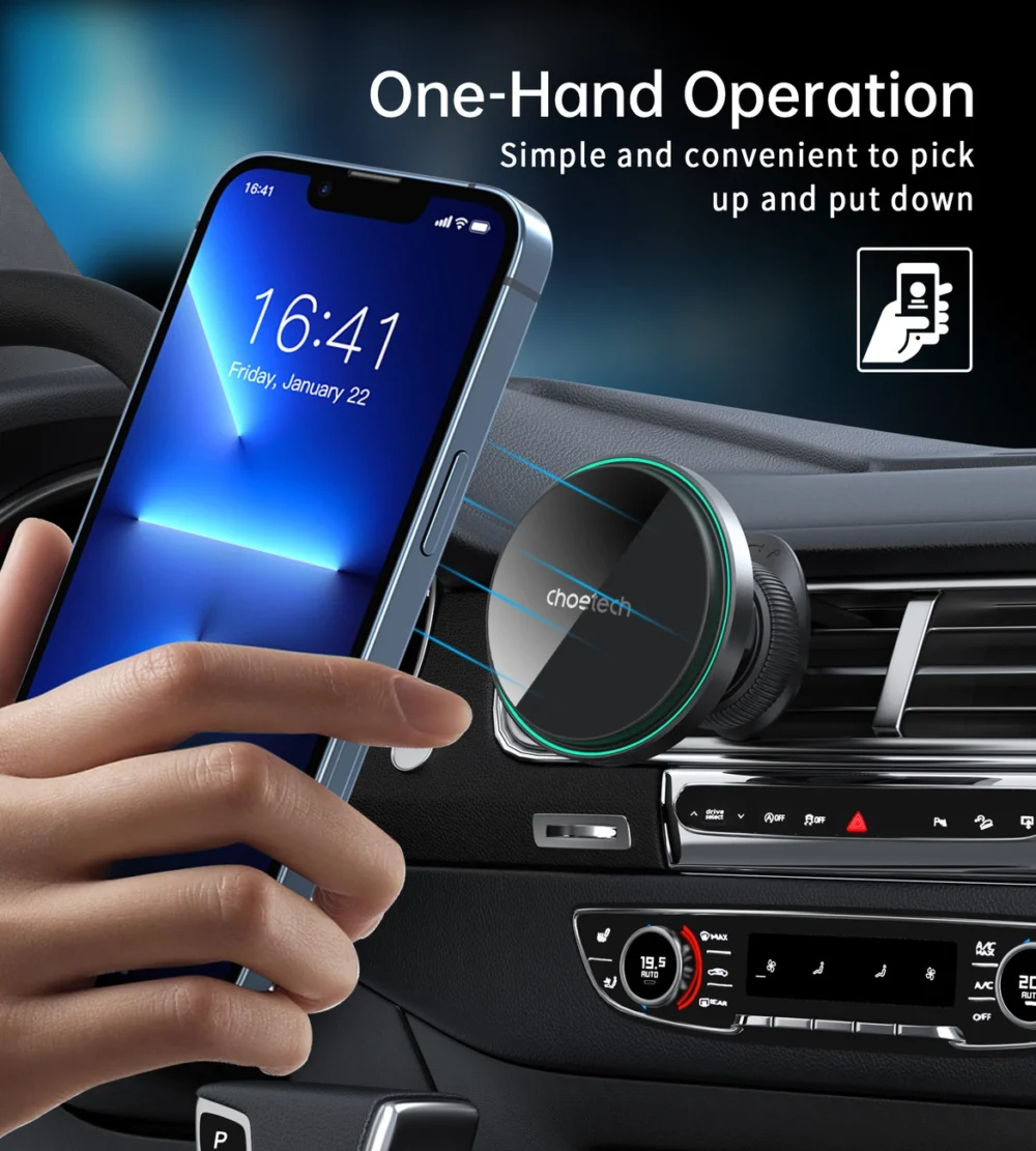 Choetech T204-F magnetic car holder with 15W wireless charging - blackeng