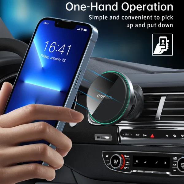 Choetech T204-F magnetic car holder with 15W wireless charging - blackeng