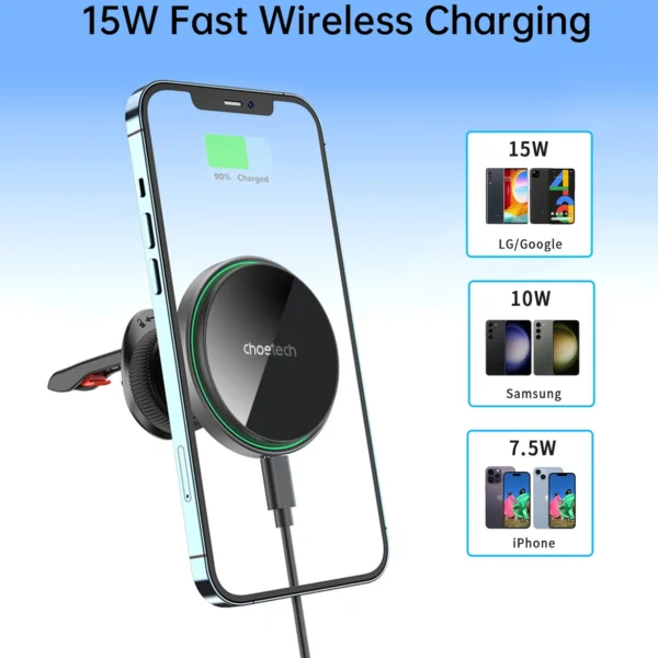 Choetech T204-F magnetic car holder with 15W wireless charging - blackeng