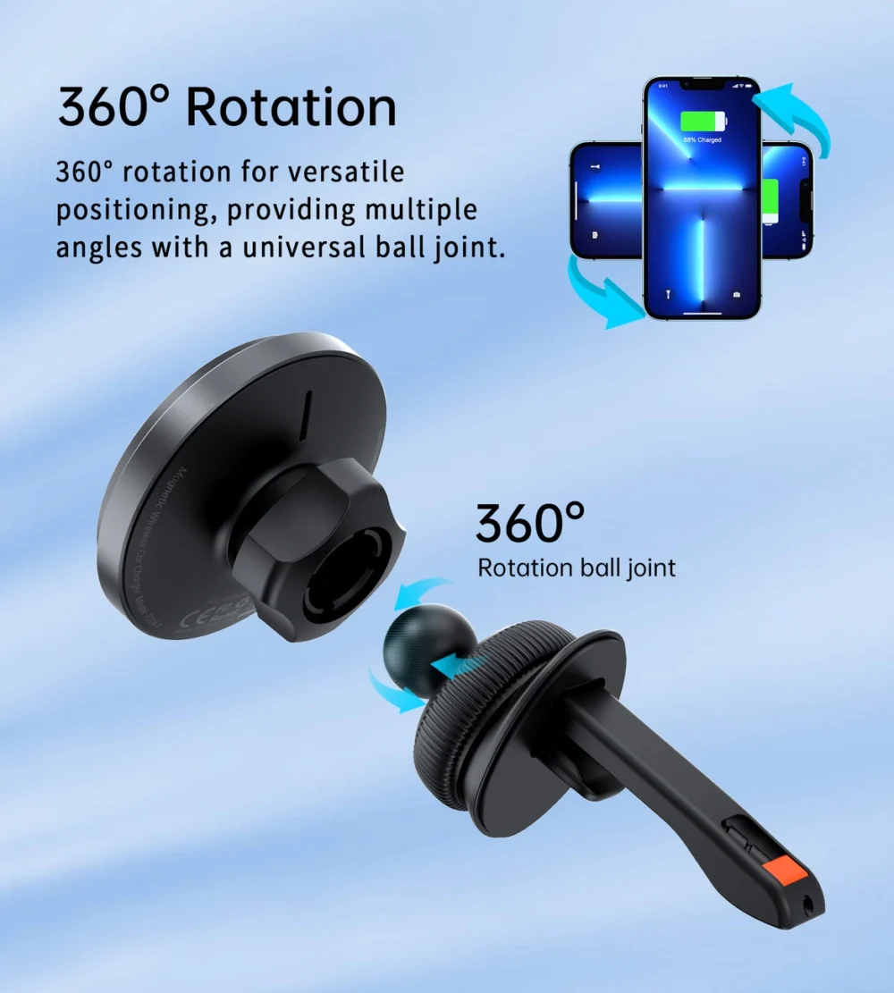 Choetech T204-F magnetic car holder with 15W wireless charging - blackeng