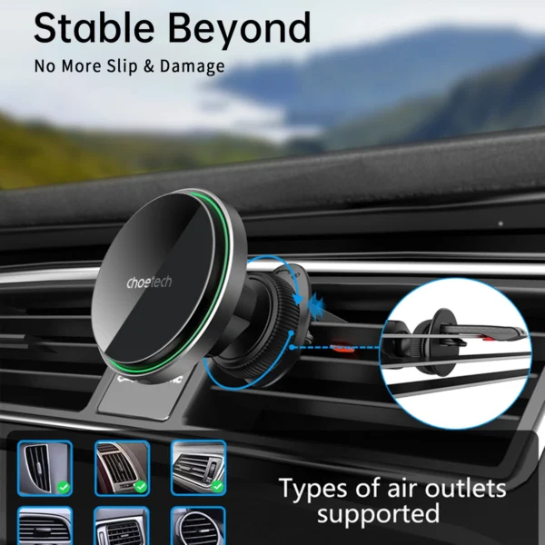 Choetech T204-F magnetic car holder with 15W wireless charging - blackeng