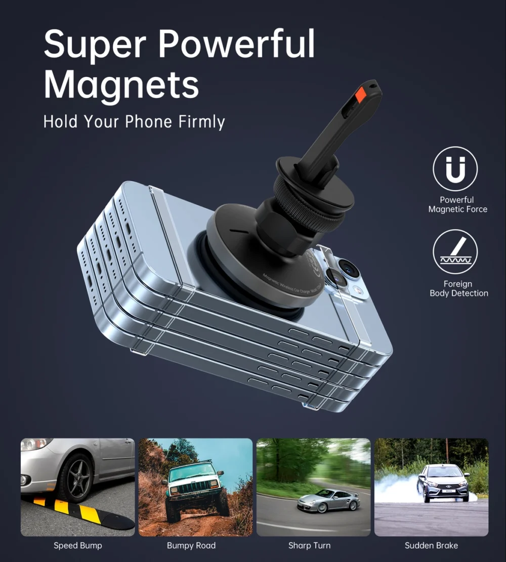 Choetech T204-F magnetic car holder with 15W wireless charging - blackeng