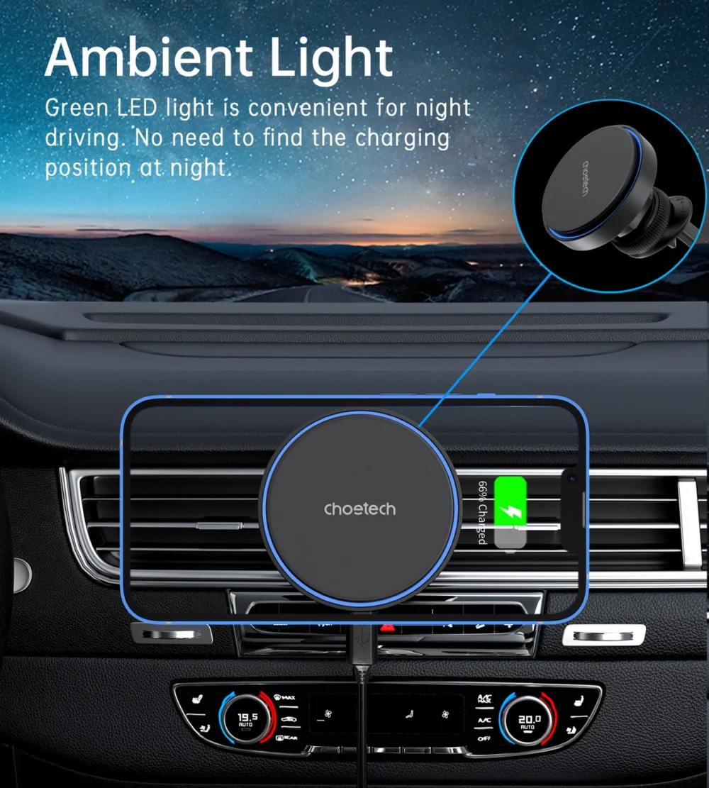 Choetech T205-F magnetic holder with 15 W inductive charger - blackeng