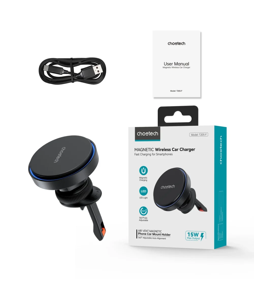 Choetech T205-F magnetic holder with 15 W inductive charger - blackeng