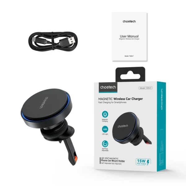 Choetech T205-F magnetic holder with 15 W inductive charger - blackeng