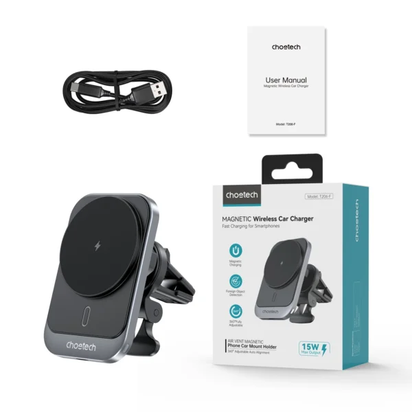 Choetech T206-F car holder with inductive charger up to 15W - blackeng
