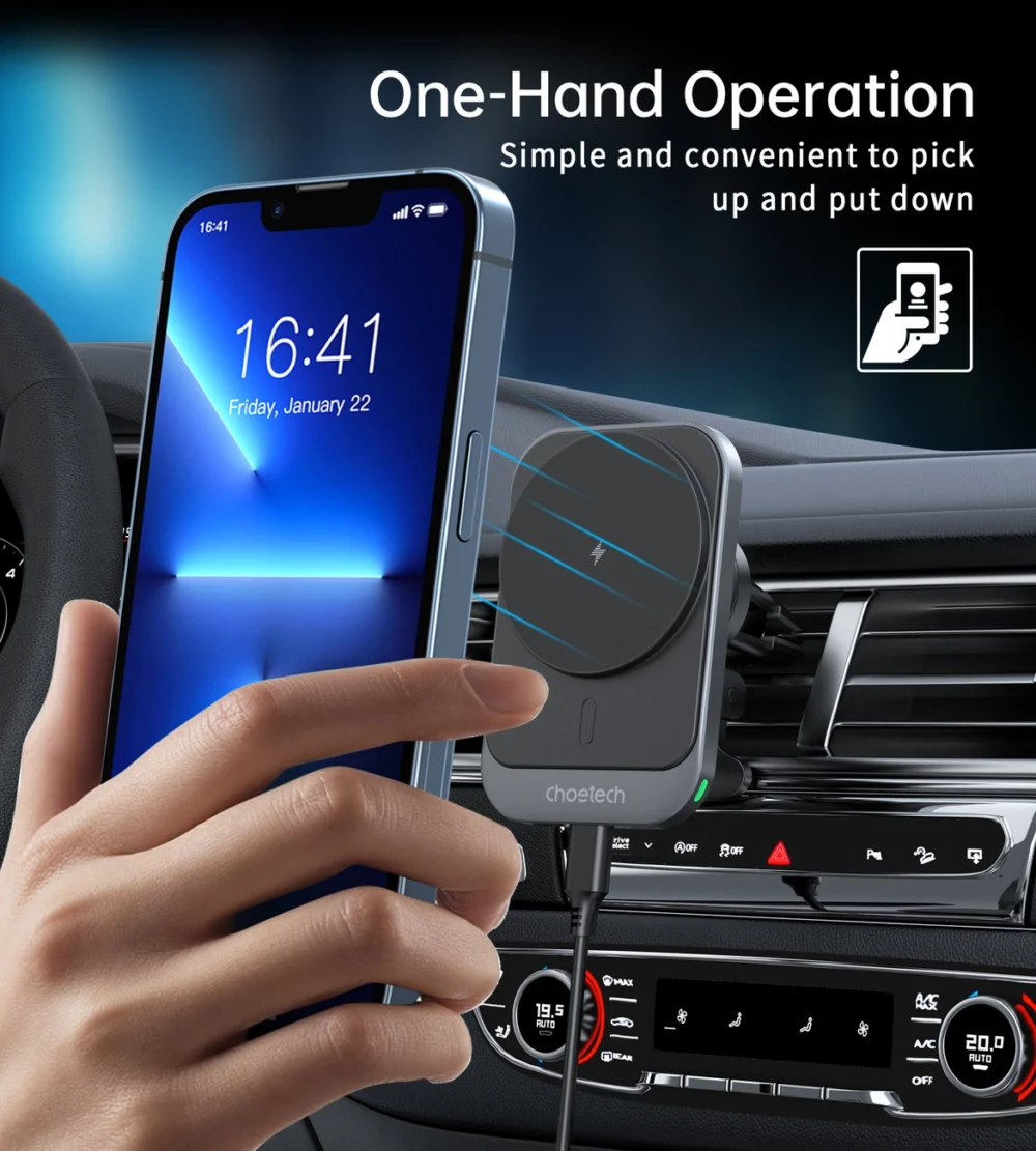 Choetech T206-F car holder with inductive charger up to 15W - blackeng