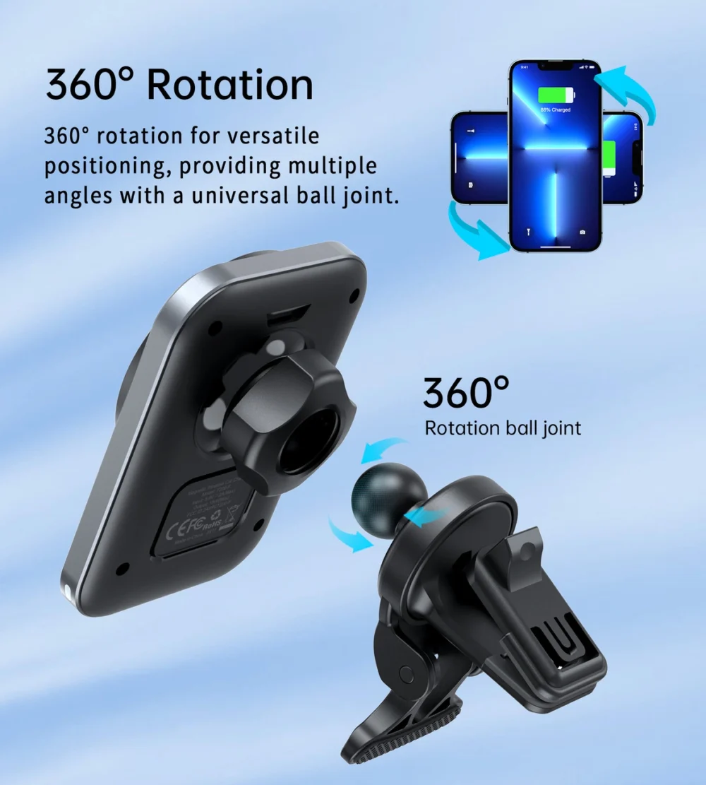 Choetech T206-F car holder with inductive charger up to 15W - blackeng