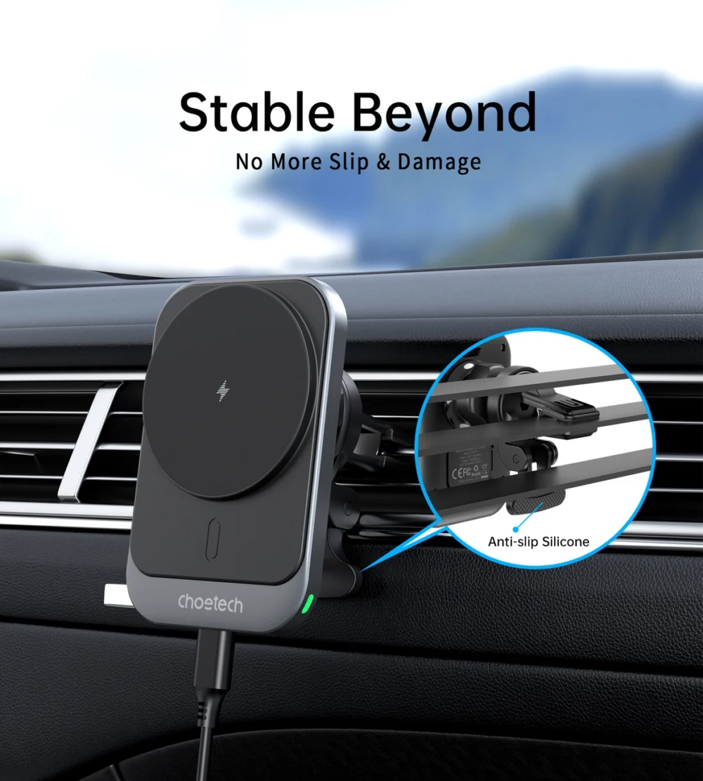 Choetech T206-F car holder with inductive charger up to 15W - blackeng