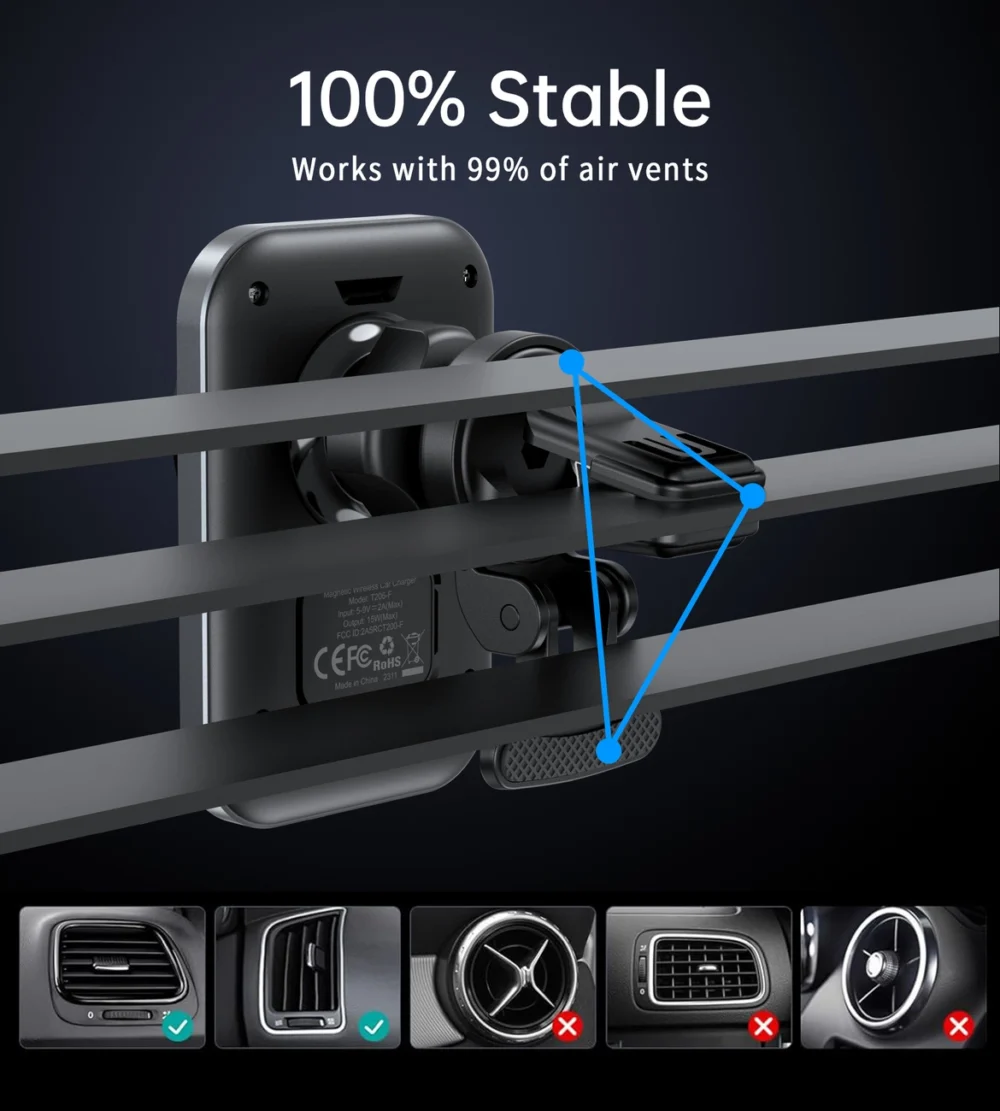 Choetech T206-F car holder with inductive charger up to 15W - blackeng