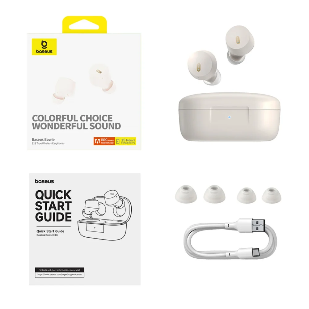 Baseus Bowie E18 Wireless TWS ENC IPX4 Earphones - Whiteeng