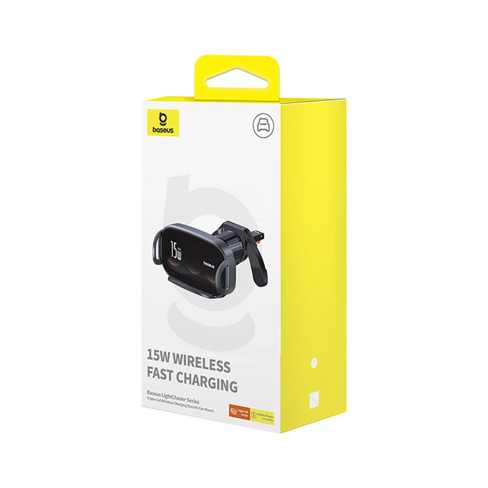 Baseus LightChaser BS-CM029 car holder with triple coil inductive charger - blackeng