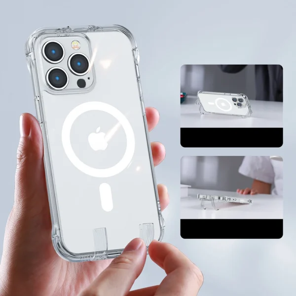 [RETURNED ITEM] Joyroom Magnetic Defender Magnetic Case for iPhone 14 Armored Case with Hooks Stand Clear (MagSafe Compatible)eng