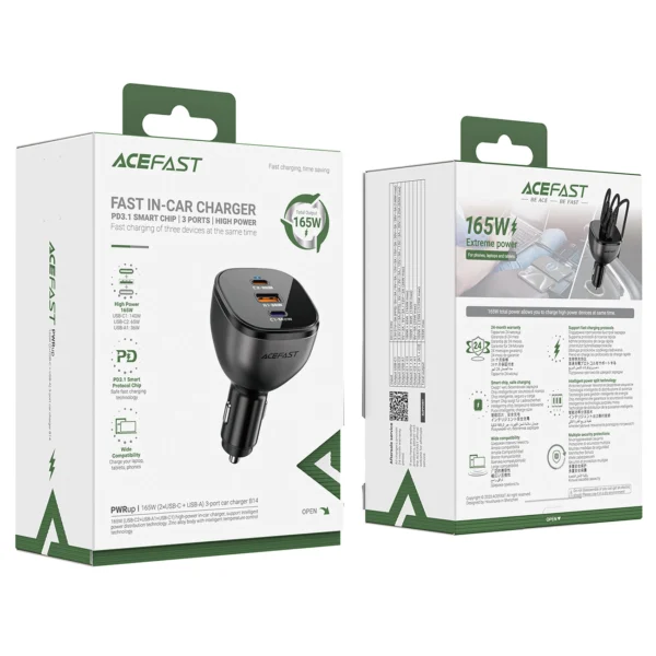 Acefast B14 car charger 165W 2x USB-C 1x USB-A - blackeng
