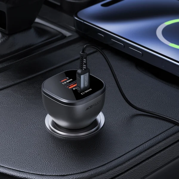 Acefast B14 car charger 165W 2x USB-C 1x USB-A - blackeng