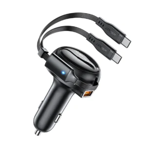 Acefast B13 car charger 53W USB-A / 2 USB-C retractable cables - blackeng